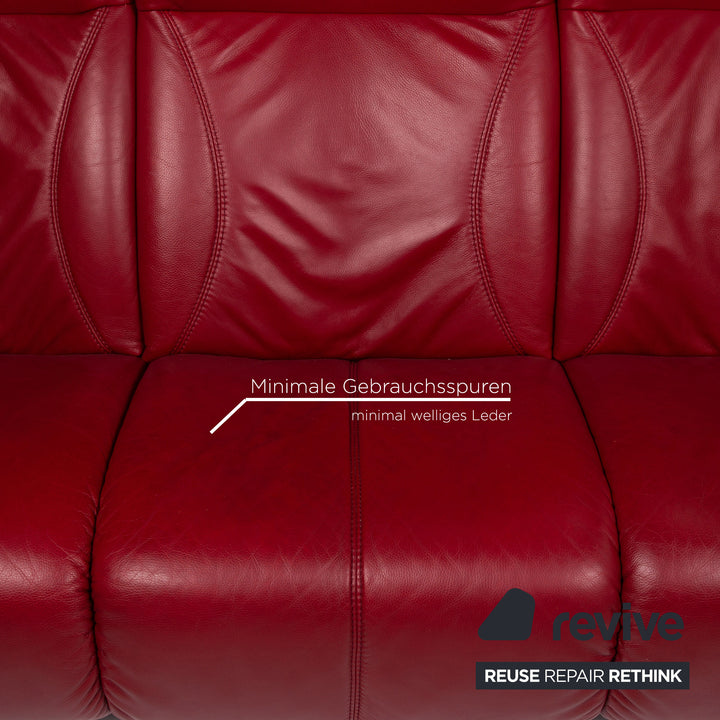 Himolla Leder Sofa Rot Dreisitzer Couch #15627