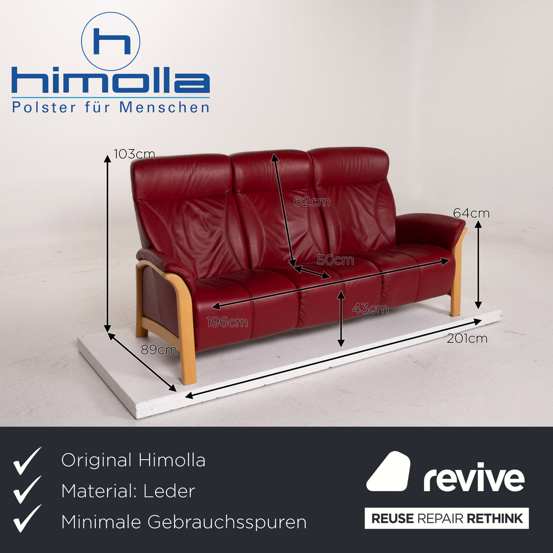 Himolla Leder Sofa Rot Dreisitzer Couch #15627