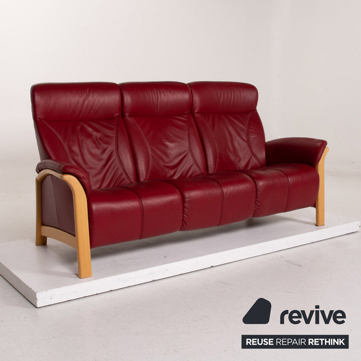 Himolla Leather Sofa Red Three Seater Couch #15627