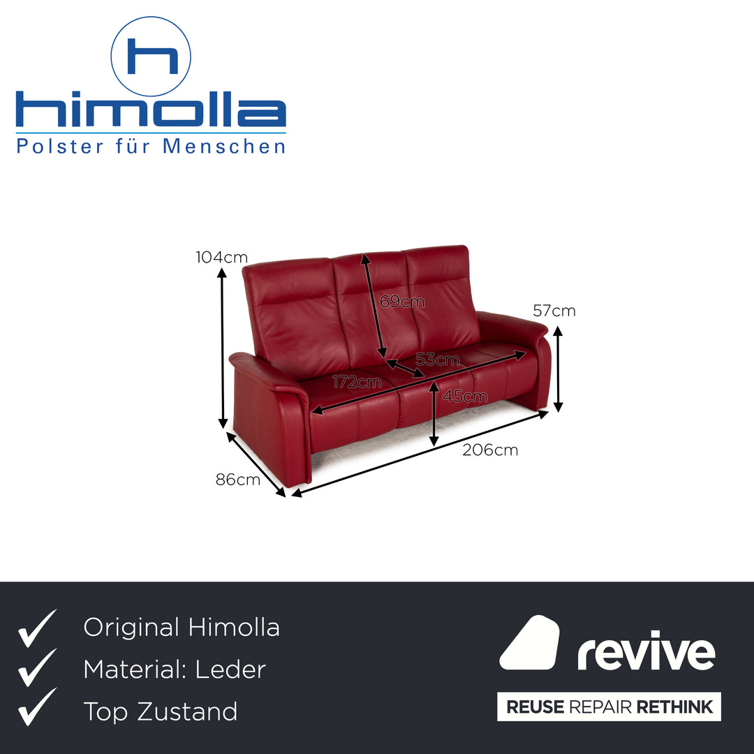 Himolla Leder Sofa Rot Dreisitzer Couch