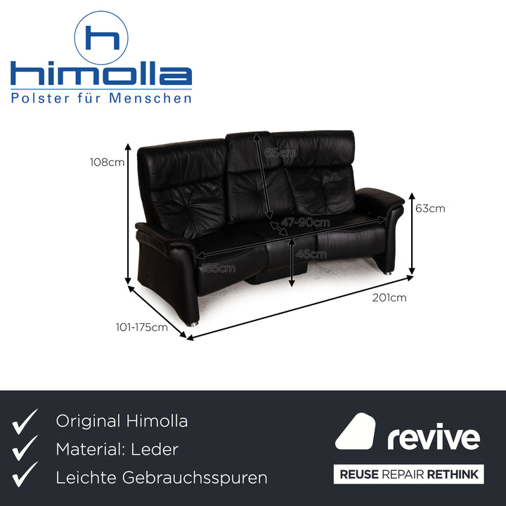 Himolla leather sofa black three-seater couch function relaxation function