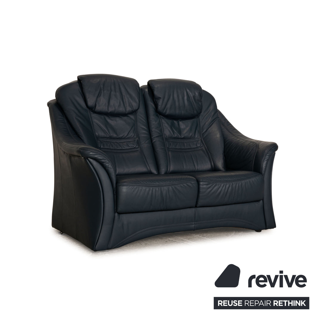 Himolla Leather Two Seater Blue Dark Blue Sofa Couch