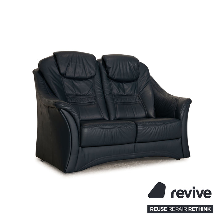Himolla Leather Two Seater Blue Dark Blue Sofa Couch