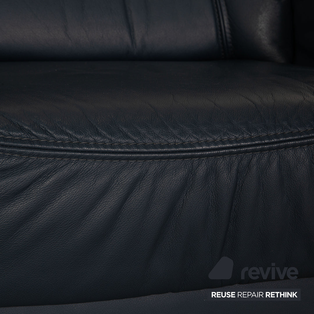 Himolla Leather Two Seater Blue Dark Blue Sofa Couch