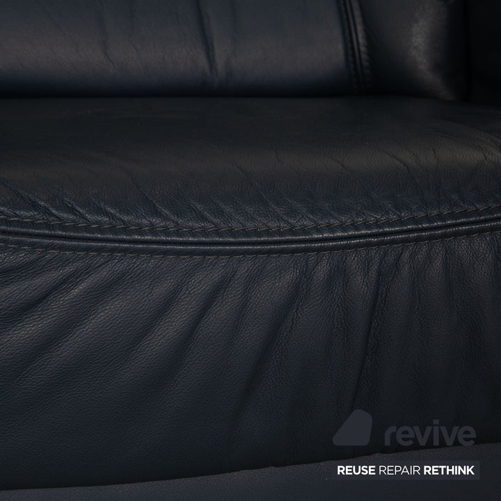 Himolla Leather Two Seater Blue Dark Blue Sofa Couch