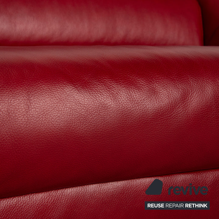 Himolla Leather Two Seater Red Sofa Couch