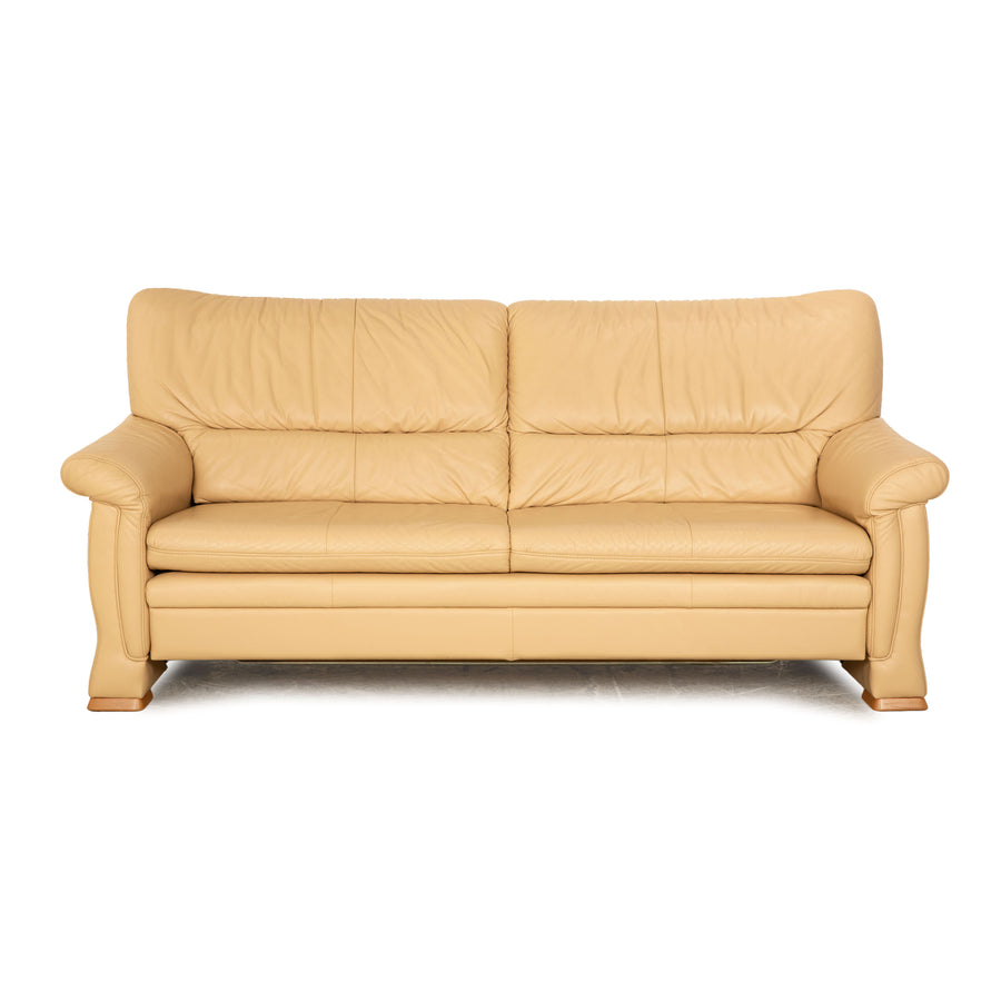 Himolla Sleepoly Leder Dreisitzer Creme Sofa Couch Schlafsofa manuelle Funktion Relaxfunktion