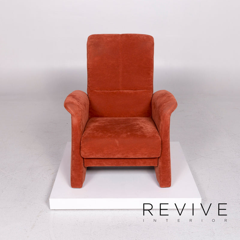 Himolla Stoff Sofa Garnitur Orange Rostrot 1x Dreisitzer 1x Sessel 1x Hocker 