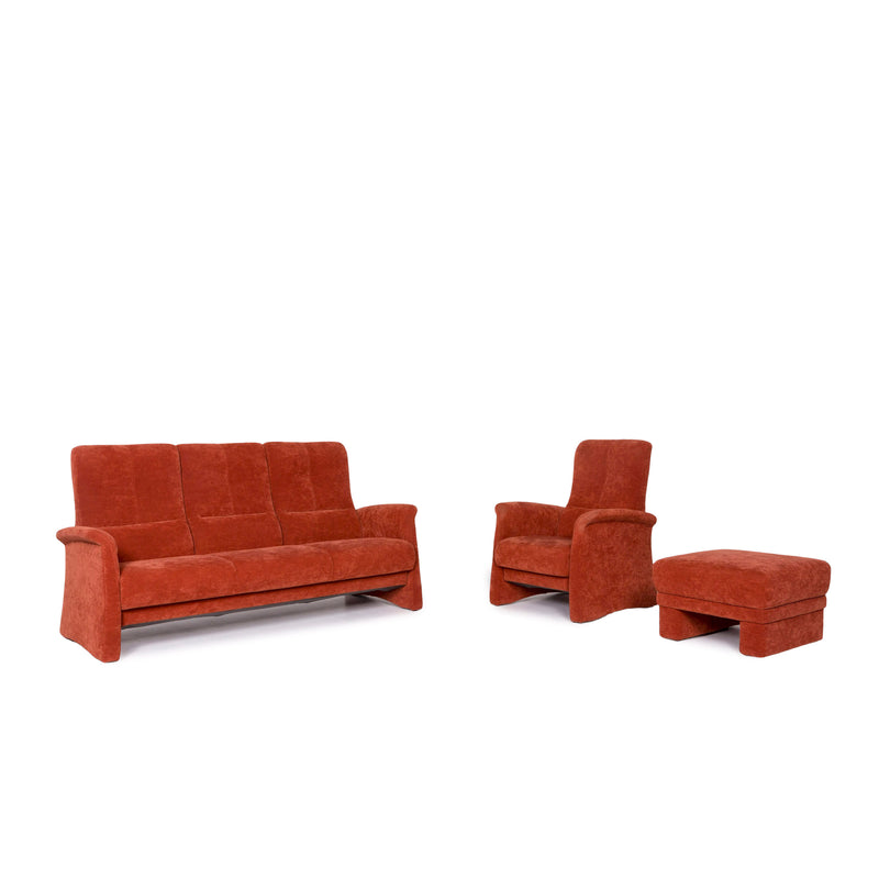 Himolla Stoff Sofa Garnitur Orange Rostrot 1x Dreisitzer 1x Sessel 1x Hocker 