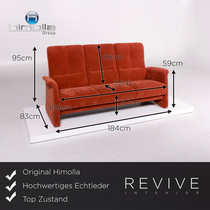 Himolla Fabric Sofa Orange Rust Red Three Seater Couch #11216