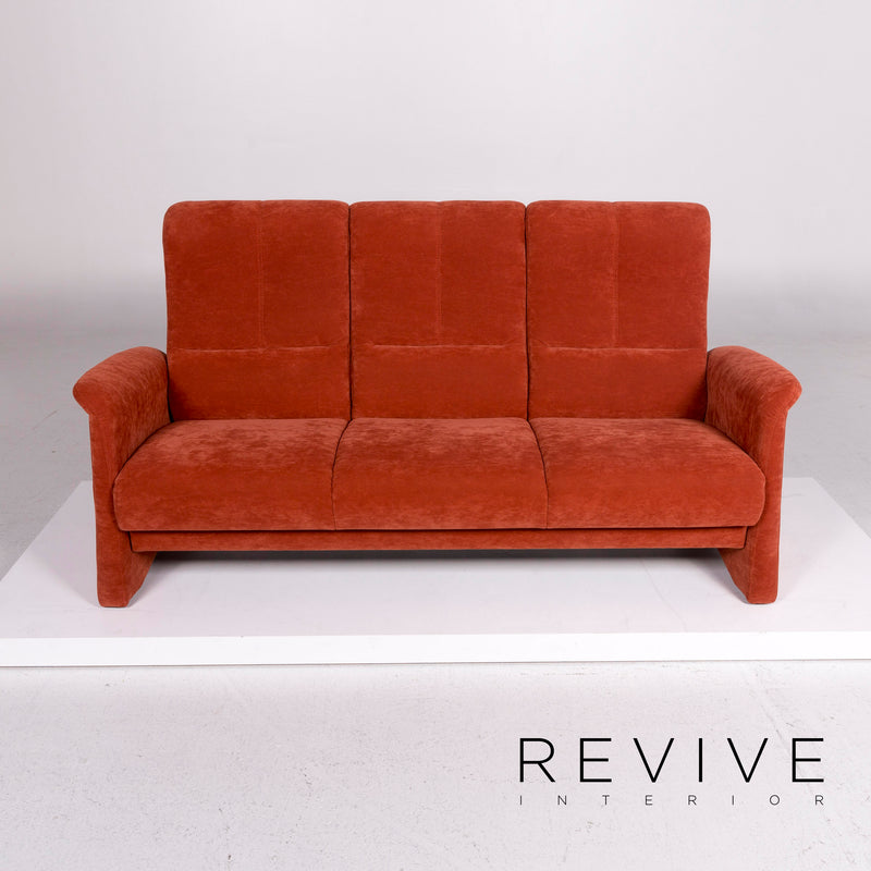 Himolla Stoff Sofa Garnitur Orange Rostrot 1x Dreisitzer 1x Sessel 1x Hocker 
