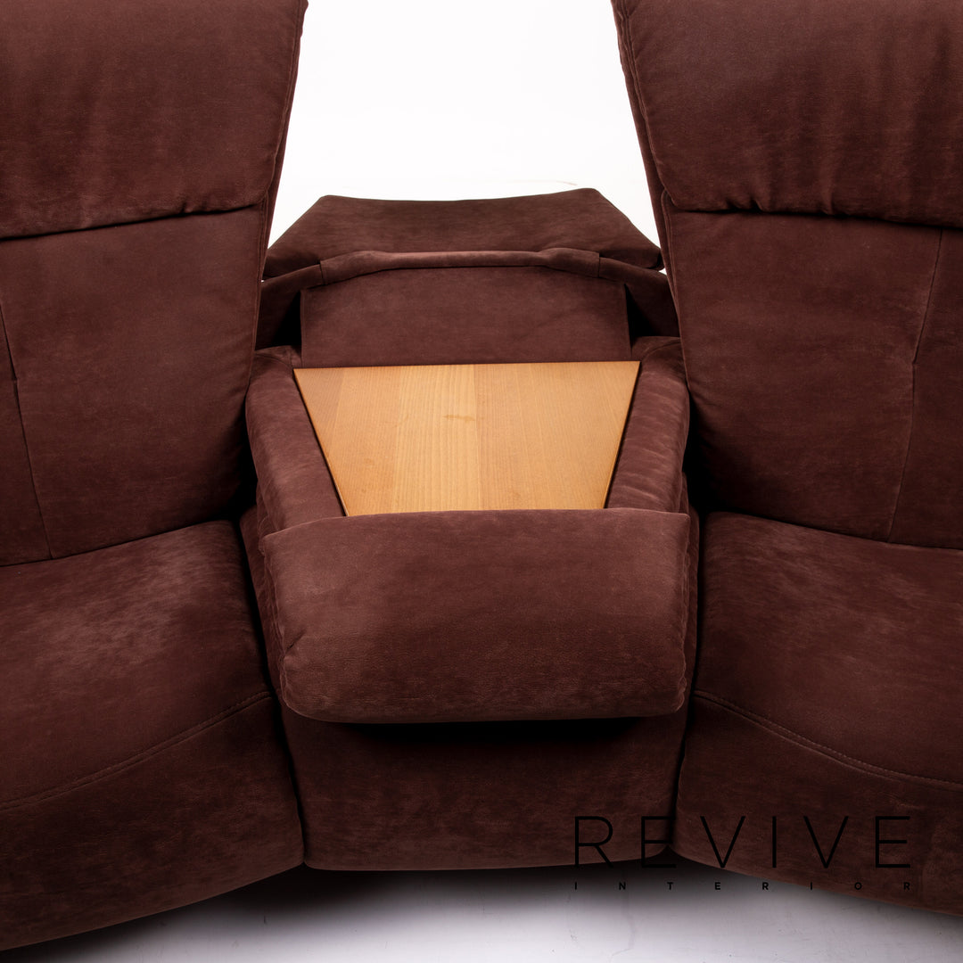 Himolla trapeze Alcantara fabric brown three-seater relax function couch #14973