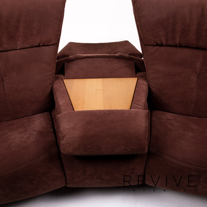 Himolla trapeze Alcantara fabric brown three-seater relax function couch #14973