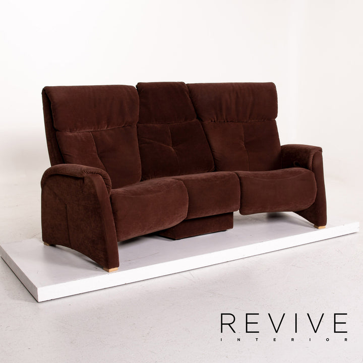 Himolla trapeze Alcantara fabric brown three-seater relax function couch #14973