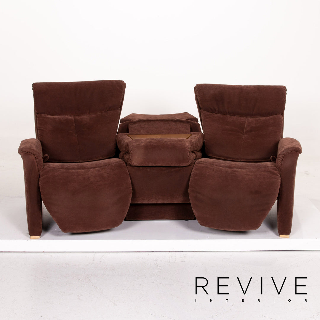 Himolla trapeze Alcantara fabric brown three-seater relax function couch #14973