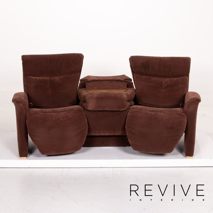 Himolla trapeze Alcantara fabric brown three-seater relax function couch #14973