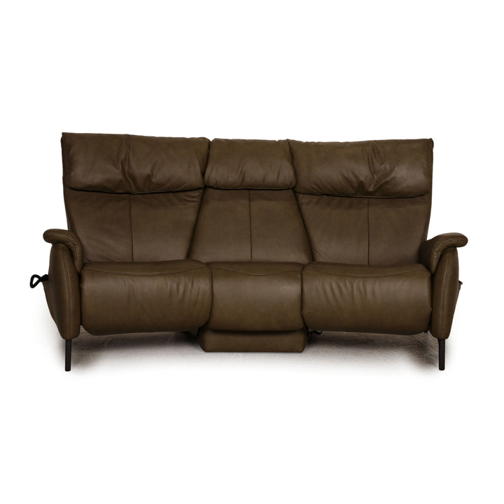 Himolla trapeze leather three-seater green olive sofa couch electr. function