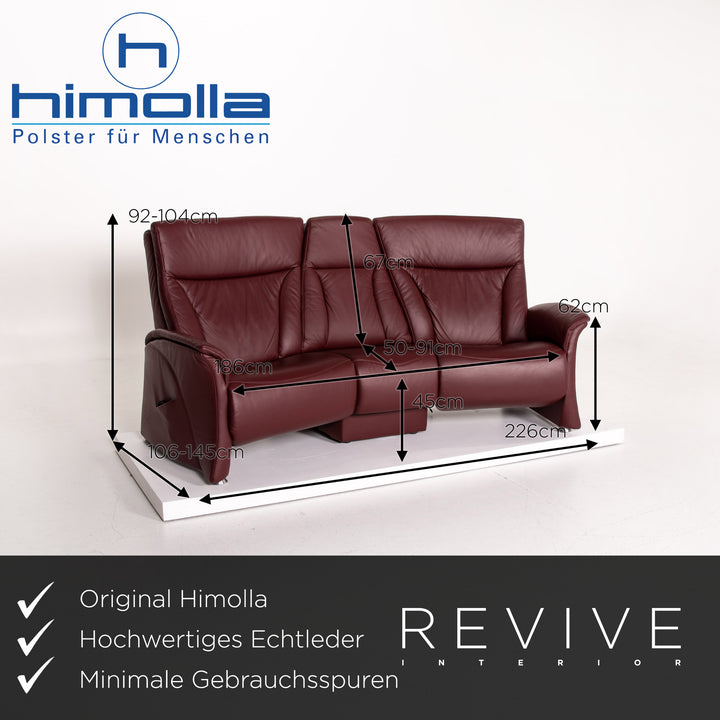 Himolla Trapez Leder Elektrisch Sofa Weinrot Rot Dreisitzer Funktion Relaxfunktion Heimkino Couch #13903