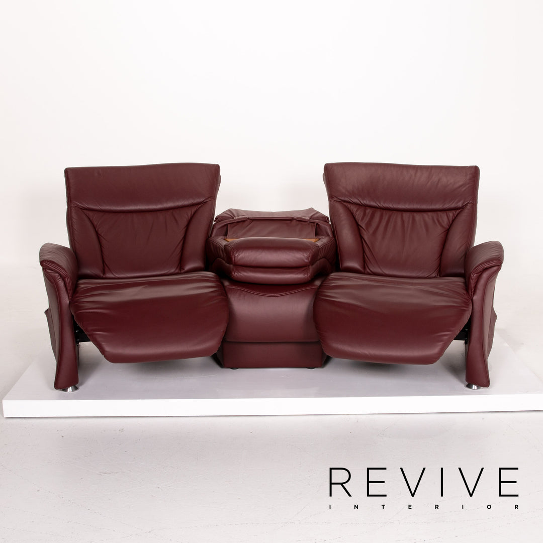 Himolla trapeze leather sofa set electric wine red red 1x three-seater 1x two-seater function relax function home cinema #14141