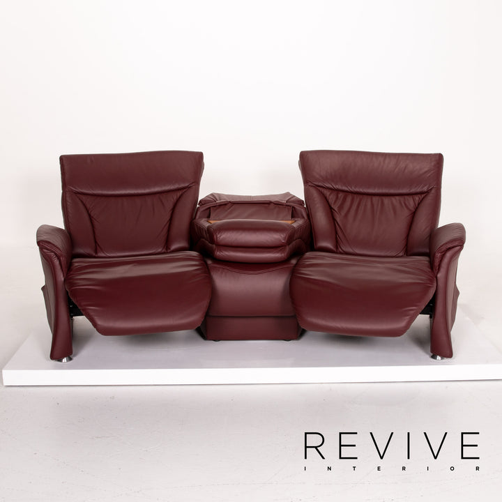 Himolla trapeze leather sofa set electric wine red red 1x three-seater 1x two-seater function relax function home cinema #14141