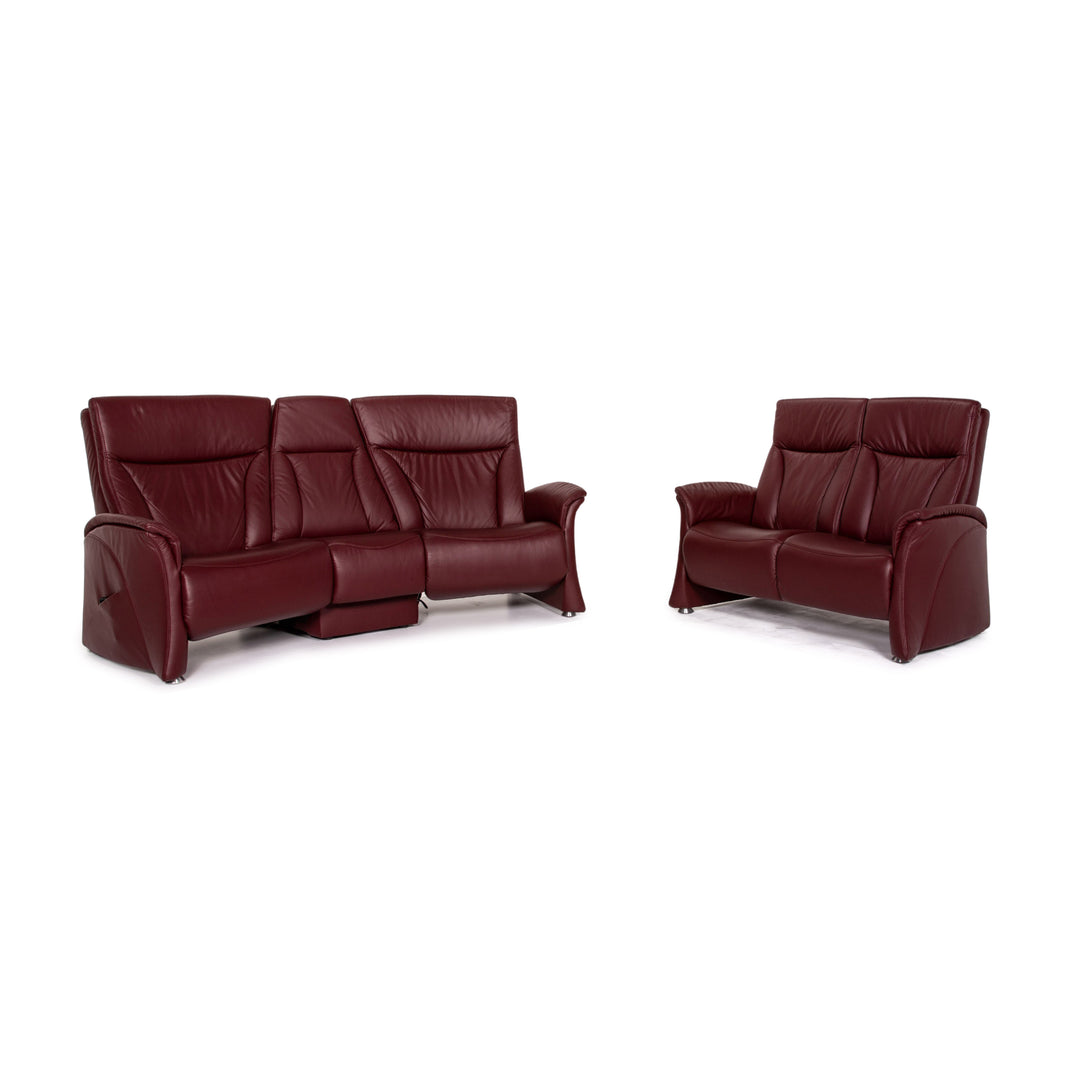 Himolla trapeze leather sofa set electric wine red red 1x three-seater 1x two-seater function relax function home cinema #14141