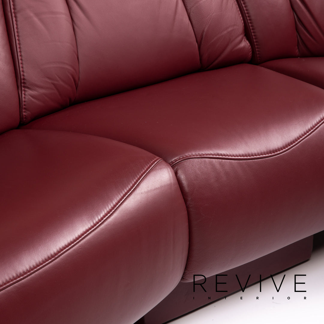 Himolla trapeze leather sofa set electric wine red red 1x three-seater 1x two-seater function relax function home cinema #14141