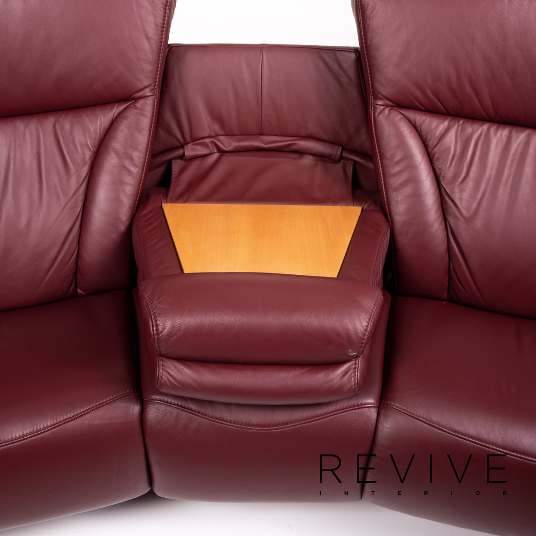 Himolla trapeze leather sofa set electric wine red red 1x three-seater 1x two-seater function relax function home cinema #14141