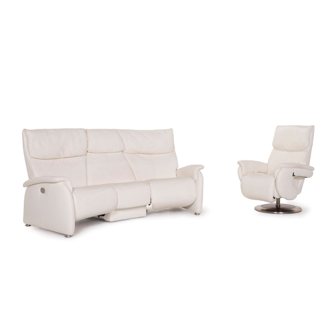 Himolla Trapez Leder Sofa Garnitur Weiß Dreisitzer Sessel inkl. Funktion #12490