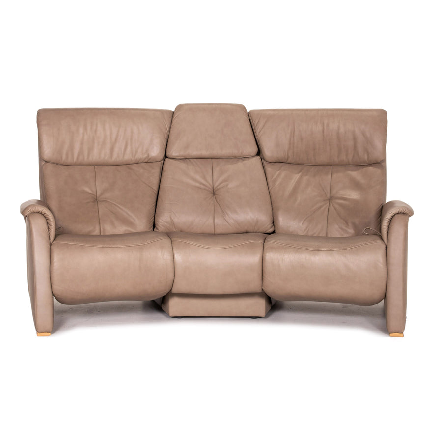 Himolla Trapez Leder Sofa Taupe Graubeige Dreisitzer Funktion Relaxfunktion Heimkino Couch #15319