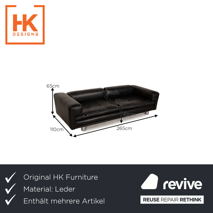 HK Furniture Leather Sofa Set Black Four Seater Couch