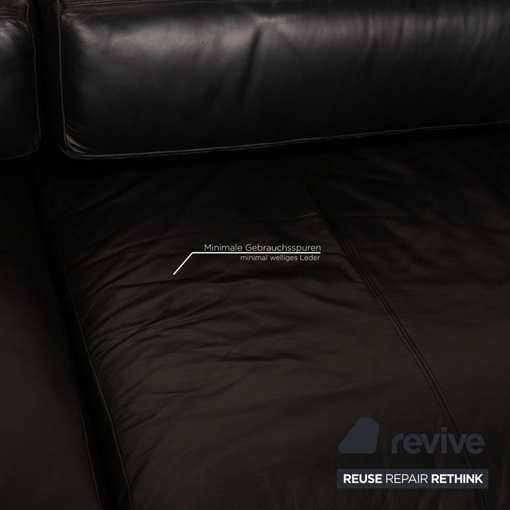 HK Furniture Leder Sofa Schwarz Viersitzer Couch