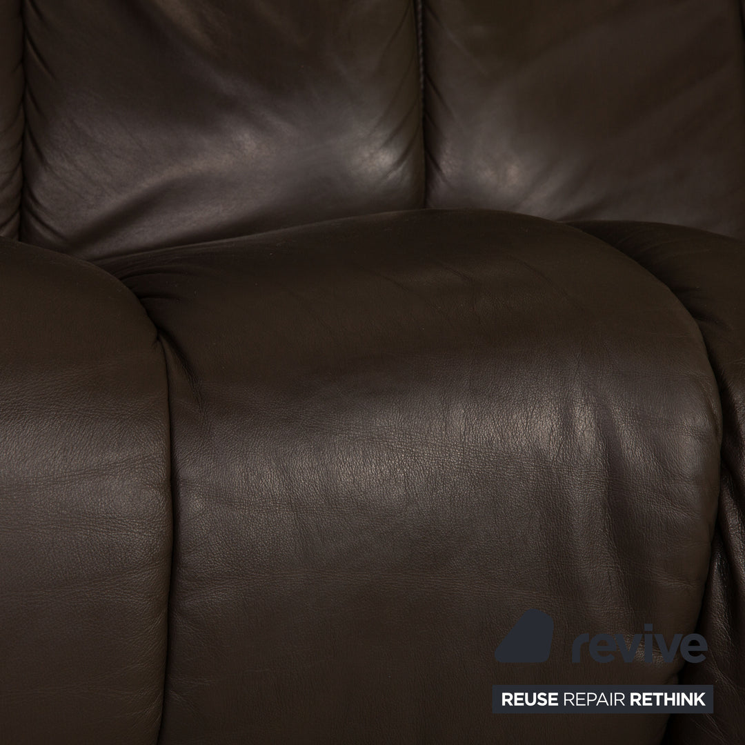 Hukla leather sofa brown three-seater couch function relaxation function