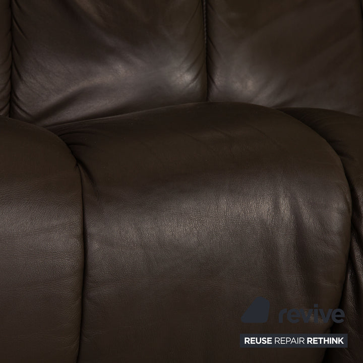 Hukla leather sofa brown three-seater couch function relaxation function