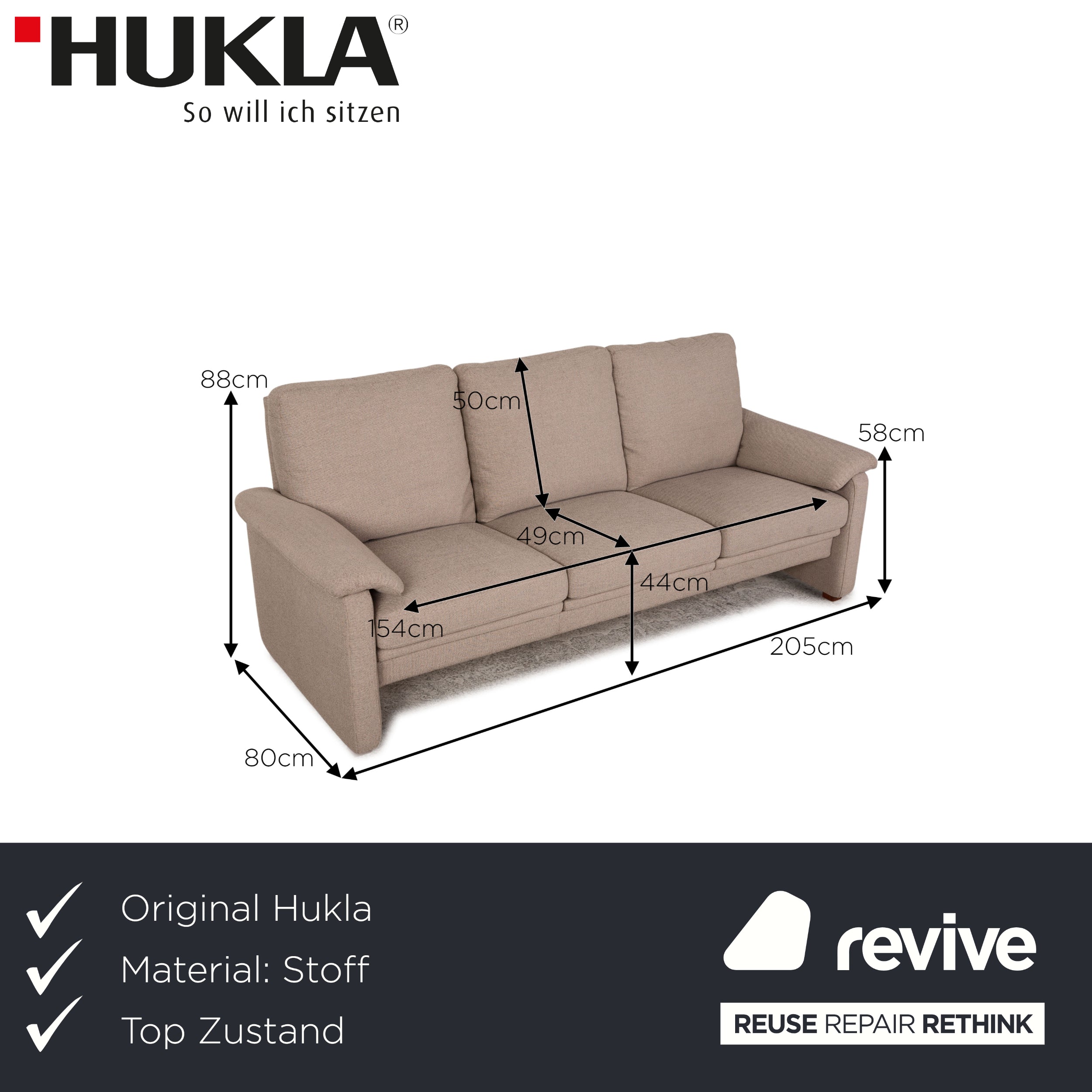 Hukla Dreisitzer Beige Stoff - 2. Hand - Revive.de