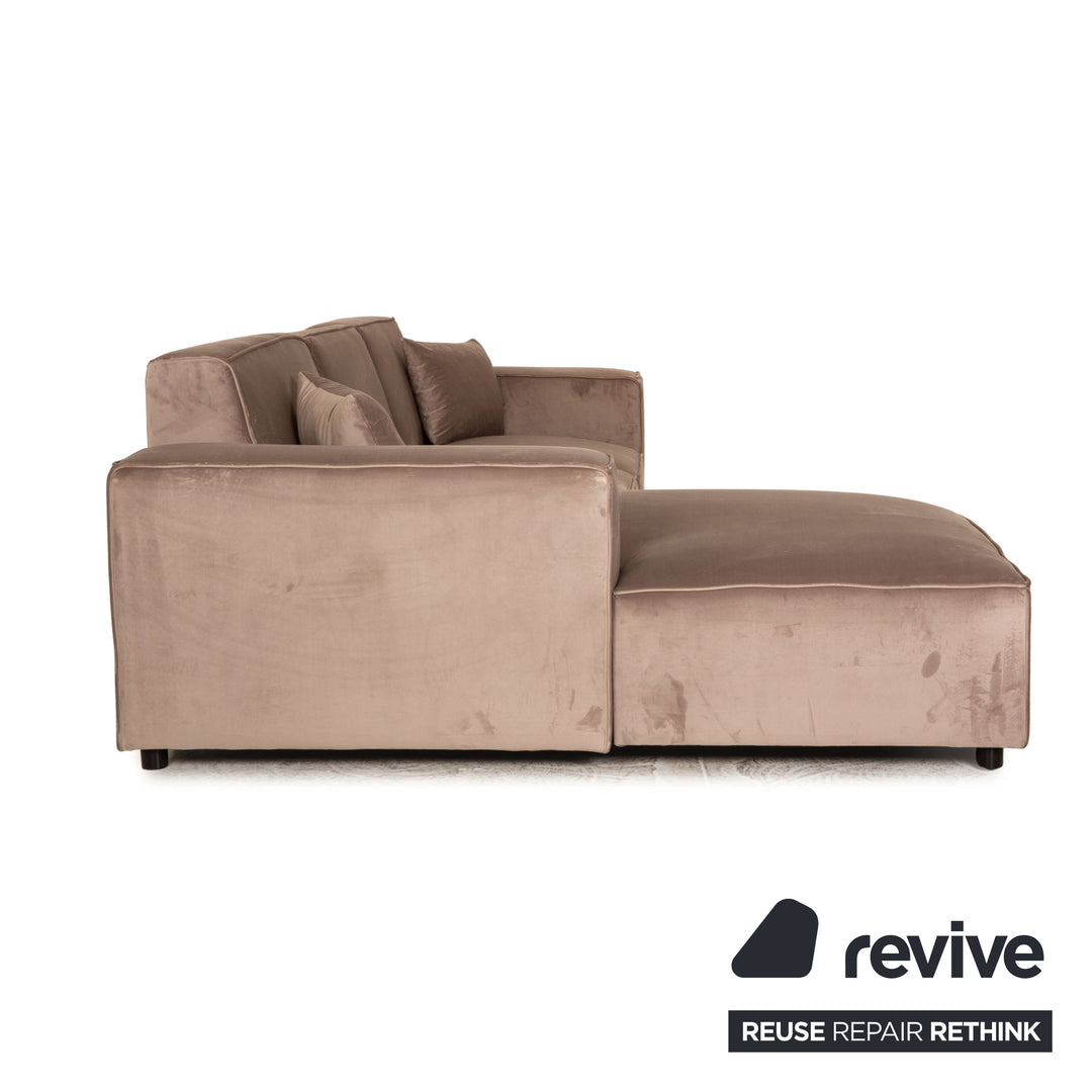 IconX STUDIOS Beluga Velvet Fabric Corner Sofa Gray Taupe Recamiere left