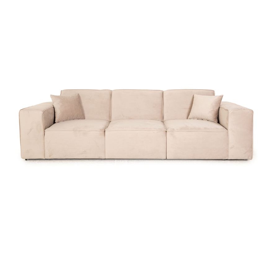 IconX STUDIOS Beluga Velvet Fabric Four Seater Sofa Couch Beige