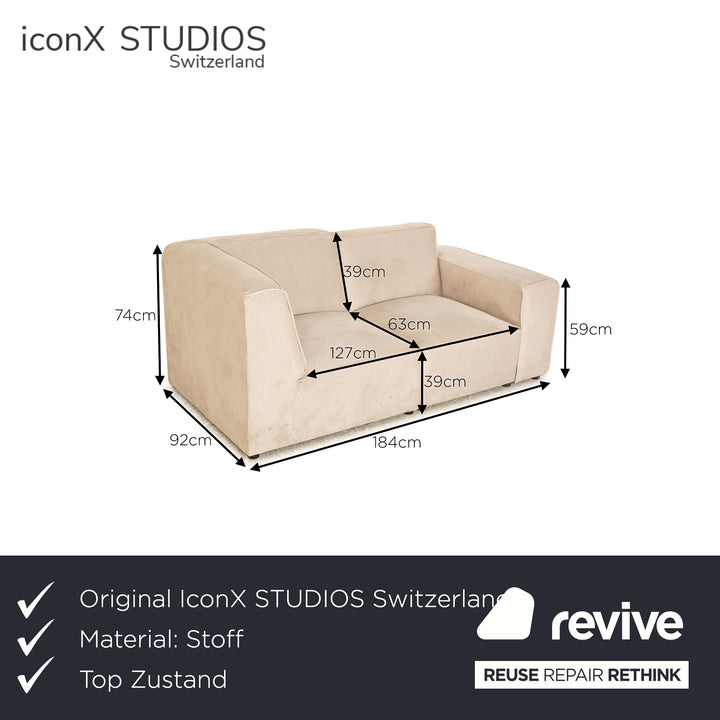 iconX STUDIOS Beluga Velvet Fabric Two Seater Sofa Light Gray