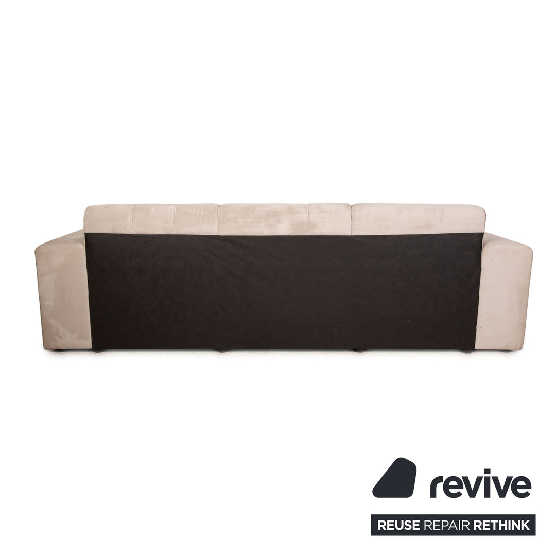 IconX STUDIOS Bloom Velvet Fabric Four Seater Beige Sofa Couch