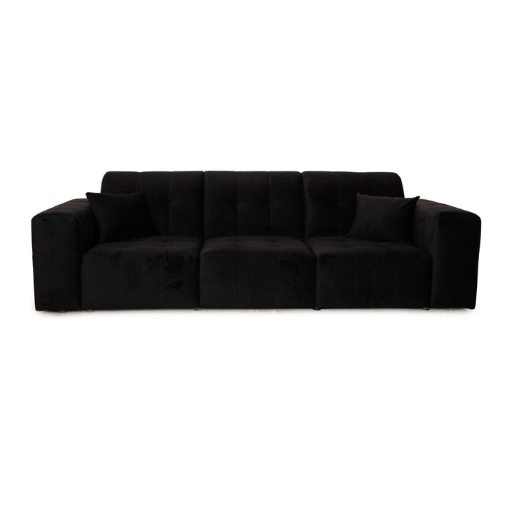 IconX STUDIOS Bloom Velvet Fabric Four Seater Sofa Couch Black