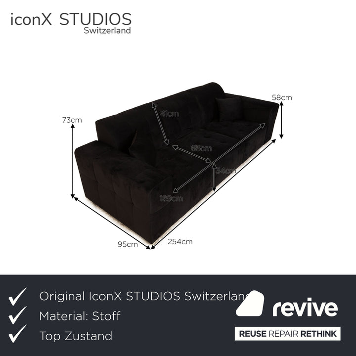 IconX STUDIOS Bloom Velvet Fabric Four Seater Sofa Couch Black