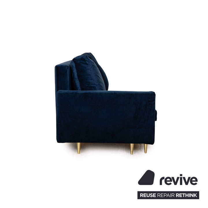 IconX STUDIOS Bloom Samt Stoff Zweisitzer Sofa Couch Blau Ausziehfunktion