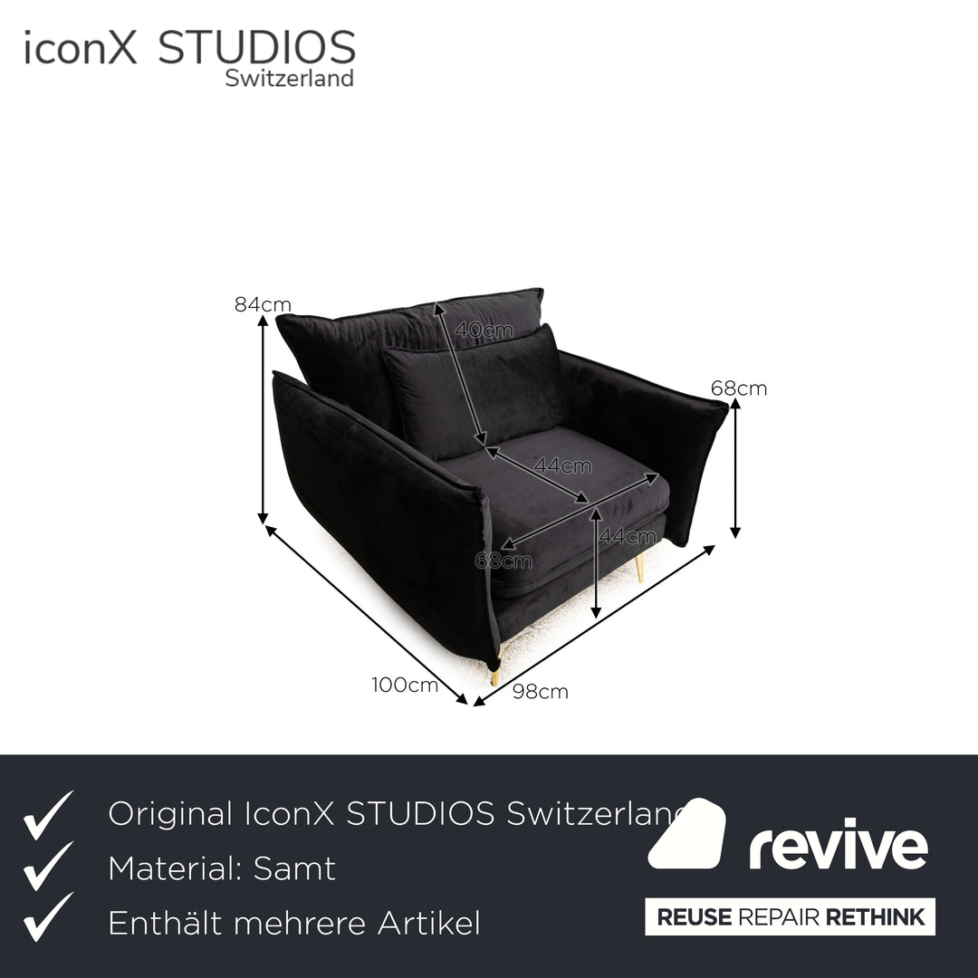 iconX STUDIOS Edesia velvet fabric armchair set black