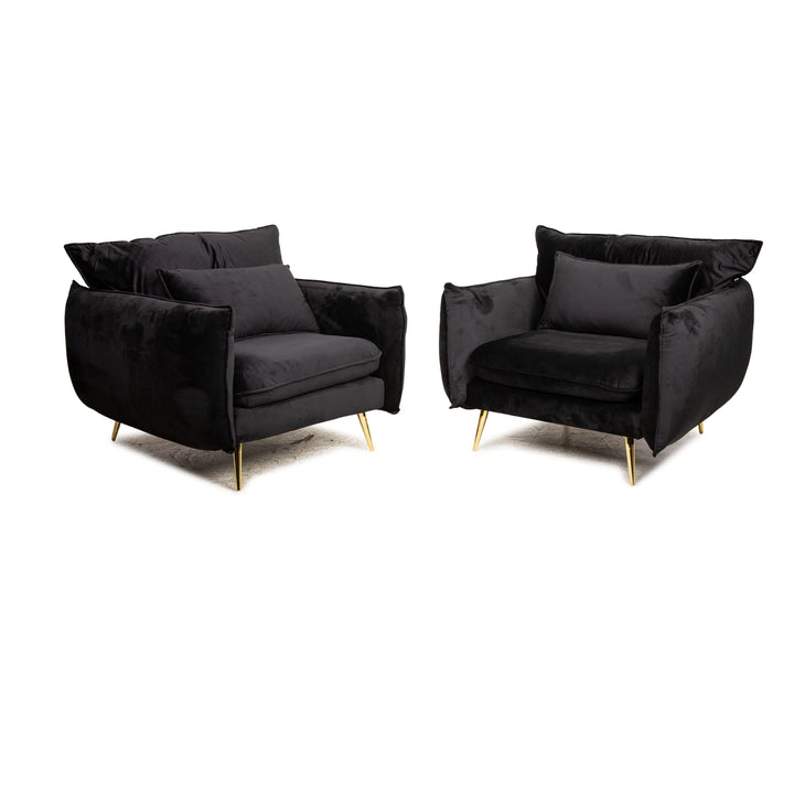 iconX STUDIOS Edesia velvet fabric armchair set black