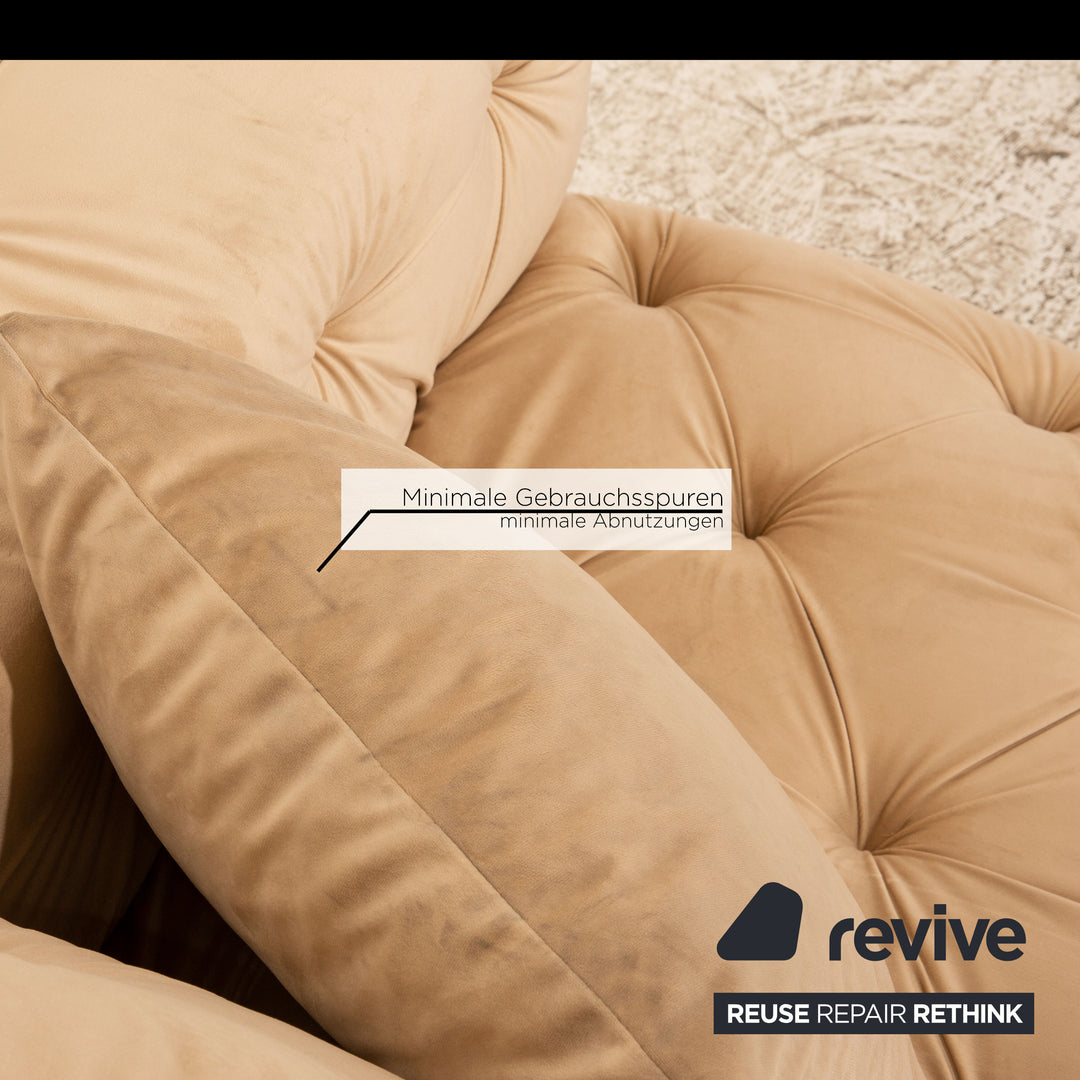 IconX STUDIOS Venus Velvet Fabric Three Seater Beige Sofa Couch