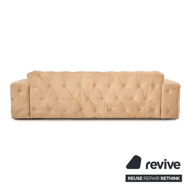 IconX STUDIOS Venus Velvet Fabric Three Seater Beige Sofa Couch
