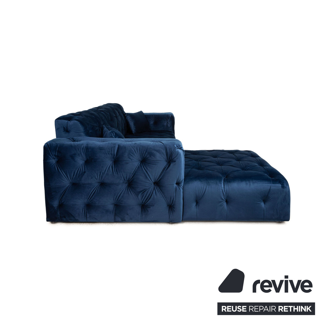 iconX STUDIOS Venus velvet fabric corner sofa blue recamier left