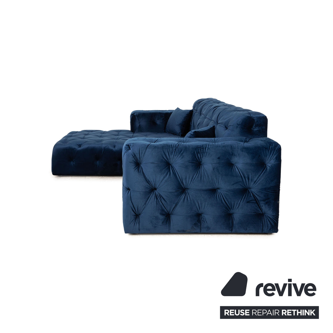 iconX STUDIOS Venus velvet fabric corner sofa blue recamier left