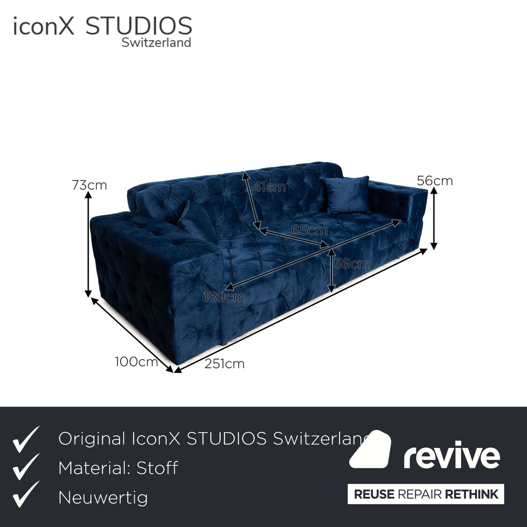 IconX STUDIOS Venus Velvet Fabric Four Seater Sofa Couch Blue