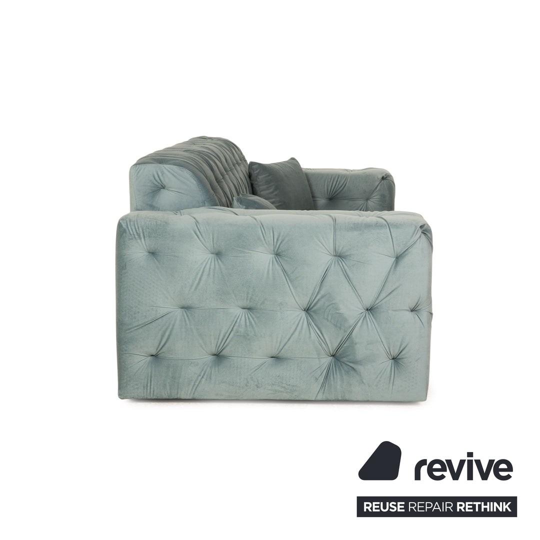 IconX STUDIOS Venus Velvet Fabric Four Seater Sofa Couch Blue Turquoise