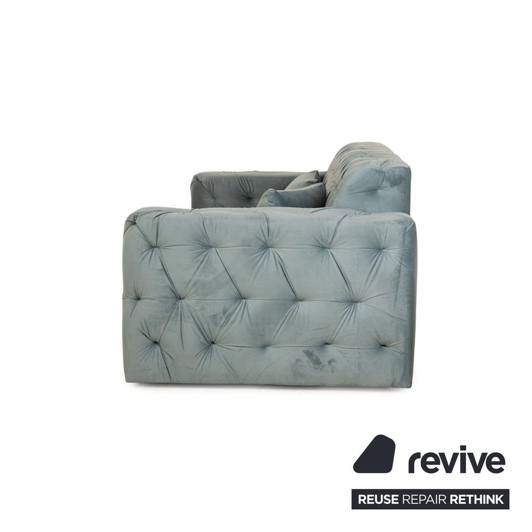 IconX STUDIOS Venus Velvet Fabric Four Seater Sofa Couch Blue Turquoise